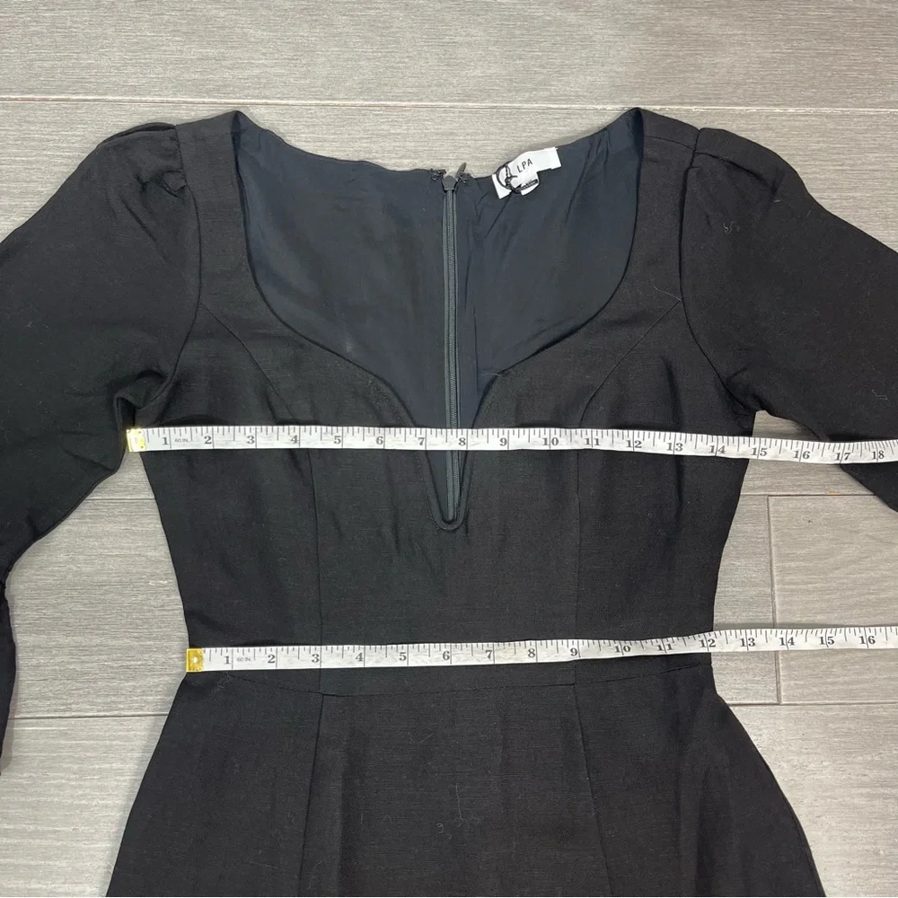 NWT LPA Revolve Dress 495 Black XS Linen Blend Ruffle Mini Minimalist Boho LBD - Picture 14 of 16